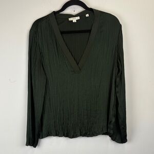 Vince Womens Juniper Crushed Satin  V-Neck Long Sleeves Blouse Size medium